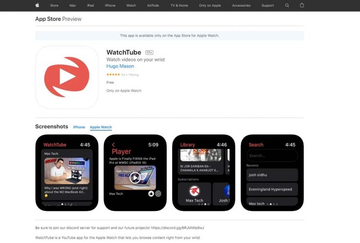 YouTube su Apple Watch, ecco WatchTube