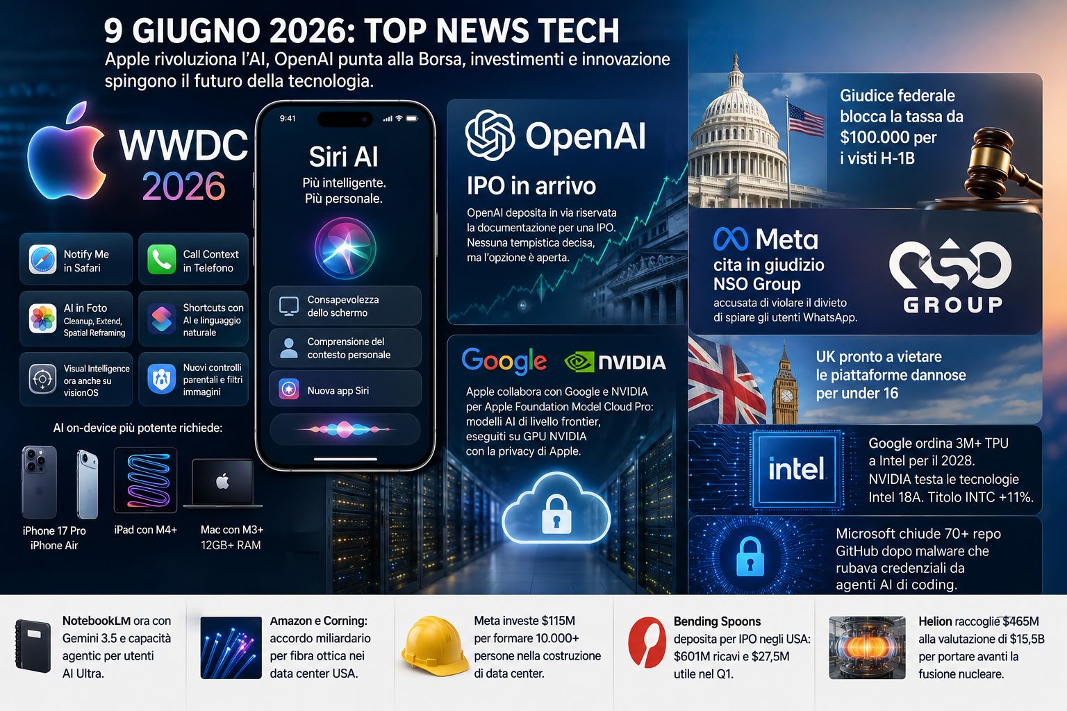 Le notizie tech del 9 giugno 2026: Apple all-in su Siri AI