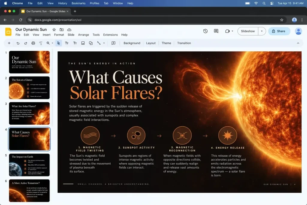 Presentazione sul Sole creata come esempio con ChatGPT Images 2.5