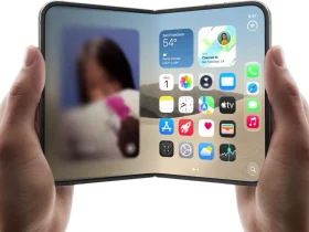 iPhone Duo aperto con il display interno: immagine ufficiale Apple