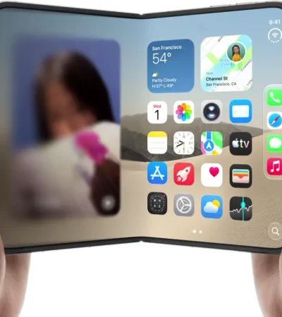 iPhone Duo aperto con il display interno: immagine ufficiale Apple