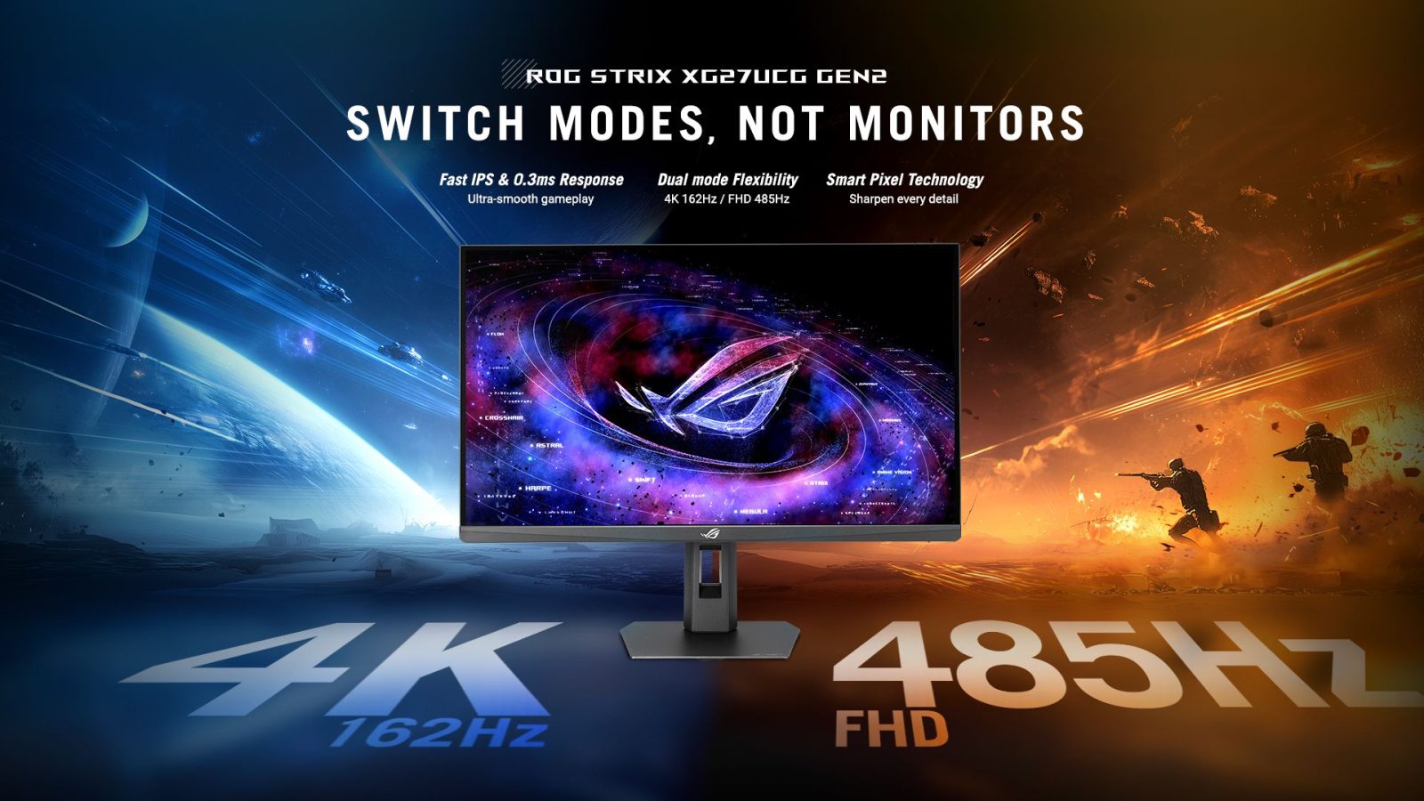 Monitor ASUS ROG Strix XG27UCG Gen2 Dual Mode, 4K a 162 Hz e Full HD a 485 Hz