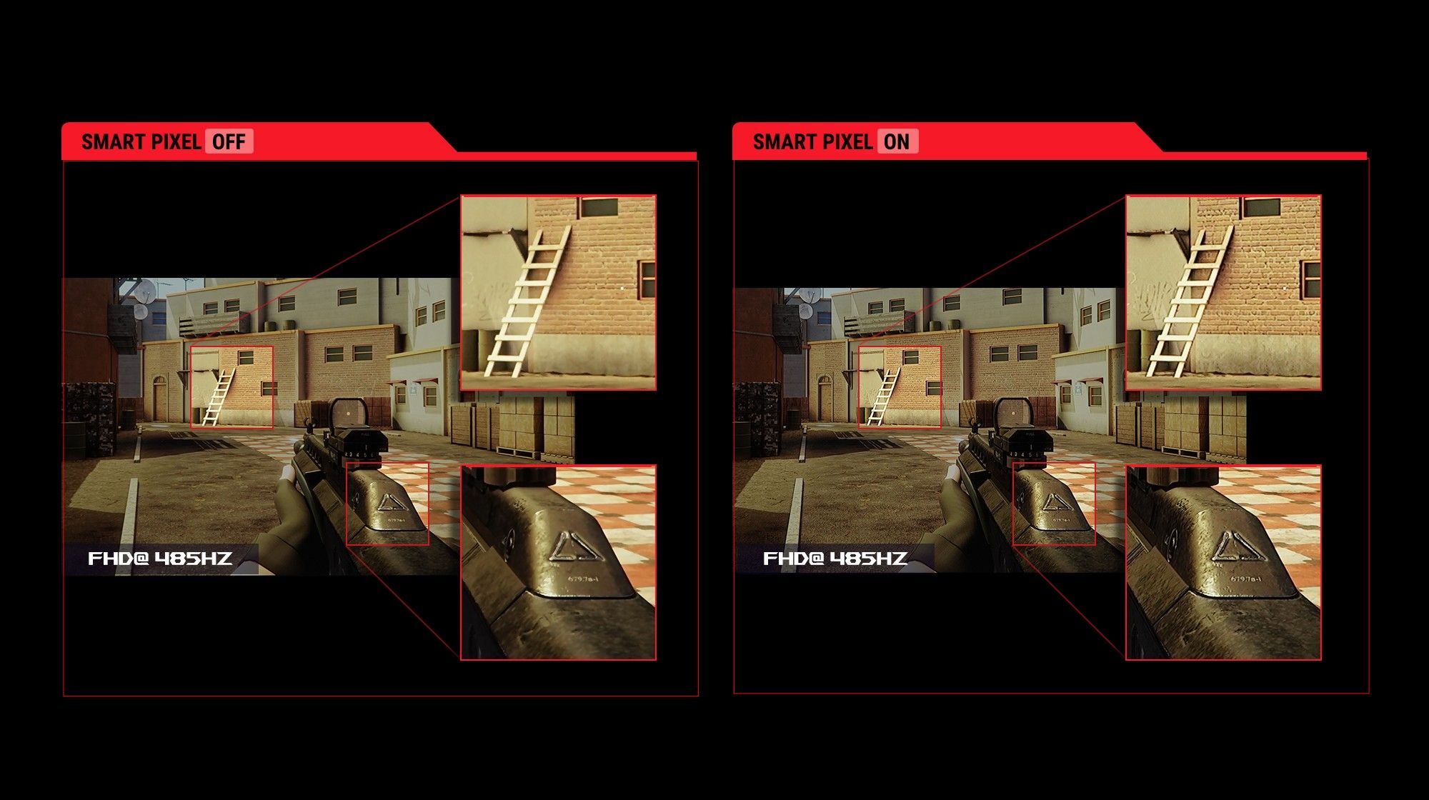 Confronto ASUS Smart Pixel disattivato e attivato sul ROG Strix XG27UCG Gen2