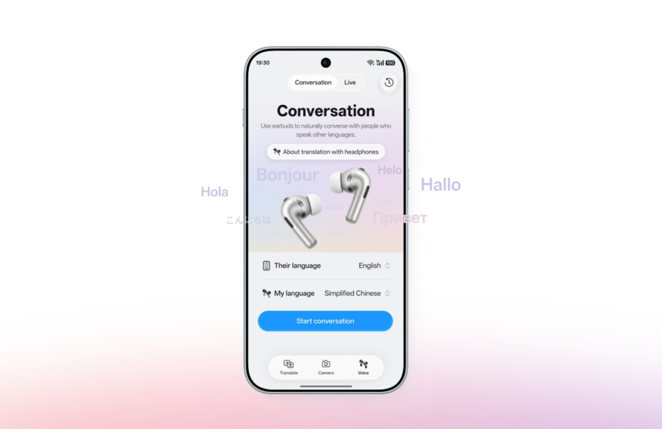 Schermata di AI Live Interpreter in ColorOS 17 con traduzione della conversazione negli auricolari