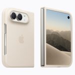 iPhone Duo con custodia color sabbia, il pieghevole Apple con Touch ID nel tasto laterale