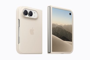 iPhone Duo con custodia color sabbia, il pieghevole Apple con Touch ID nel tasto laterale