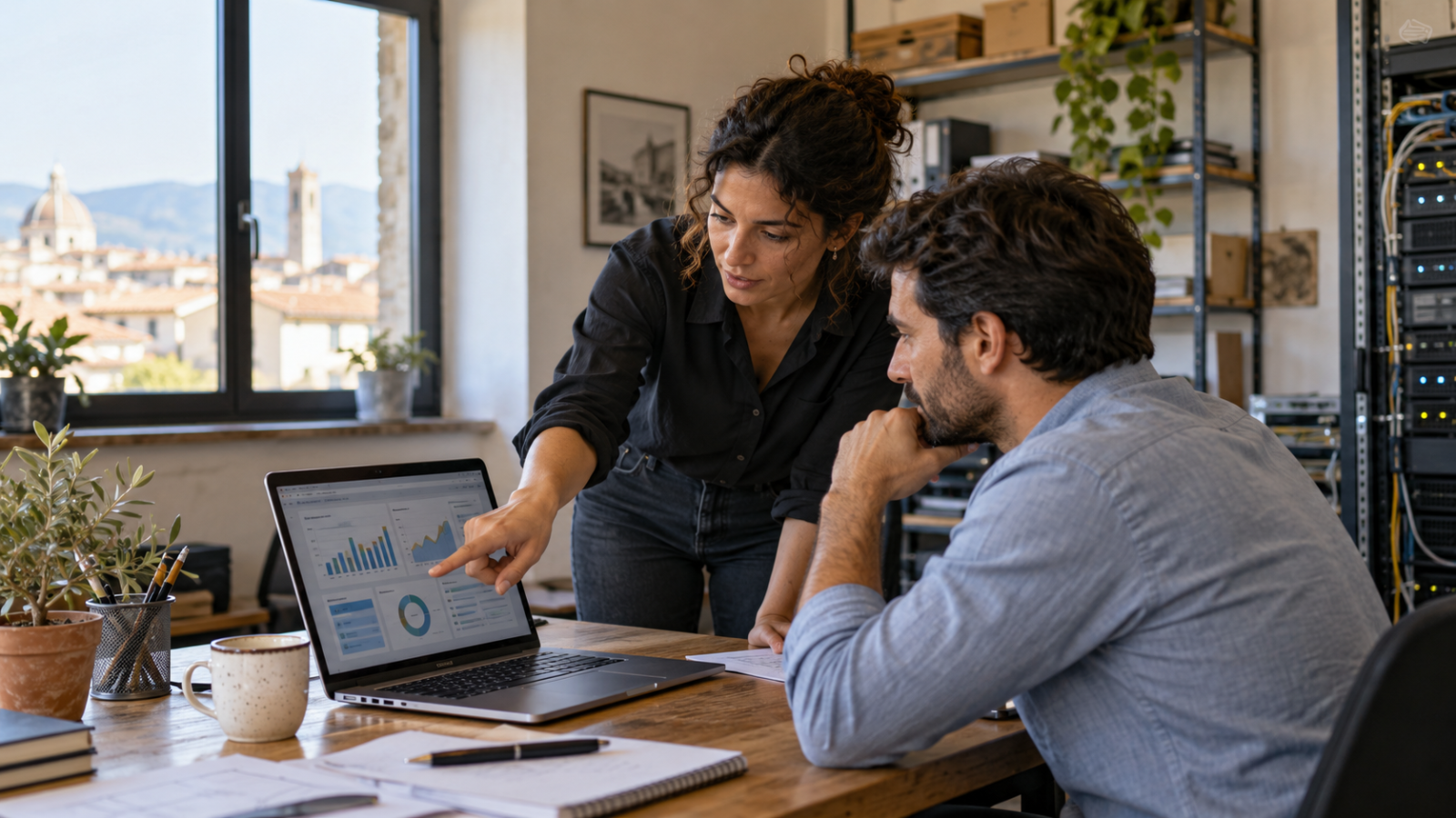 Investo Digitale: professionisti valutano software in una PMI, illustrazione creata con AI