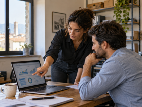 Investo Digitale: professionisti valutano software in una PMI, illustrazione creata con AI