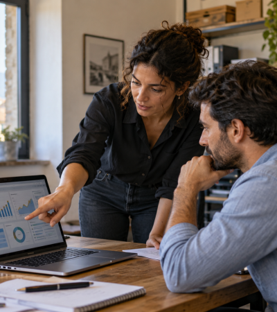 Investo Digitale: professionisti valutano software in una PMI, illustrazione creata con AI