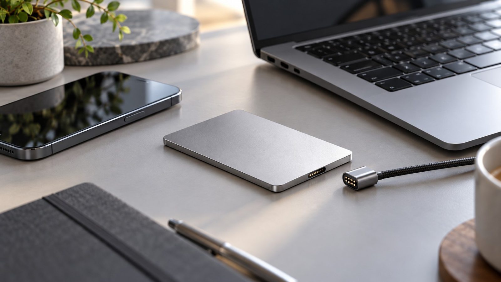 SSD portatile e smartphone: immagine illustrativa creata con IA