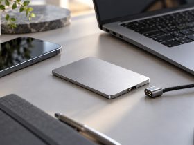 SSD portatile e smartphone: immagine illustrativa creata con IA