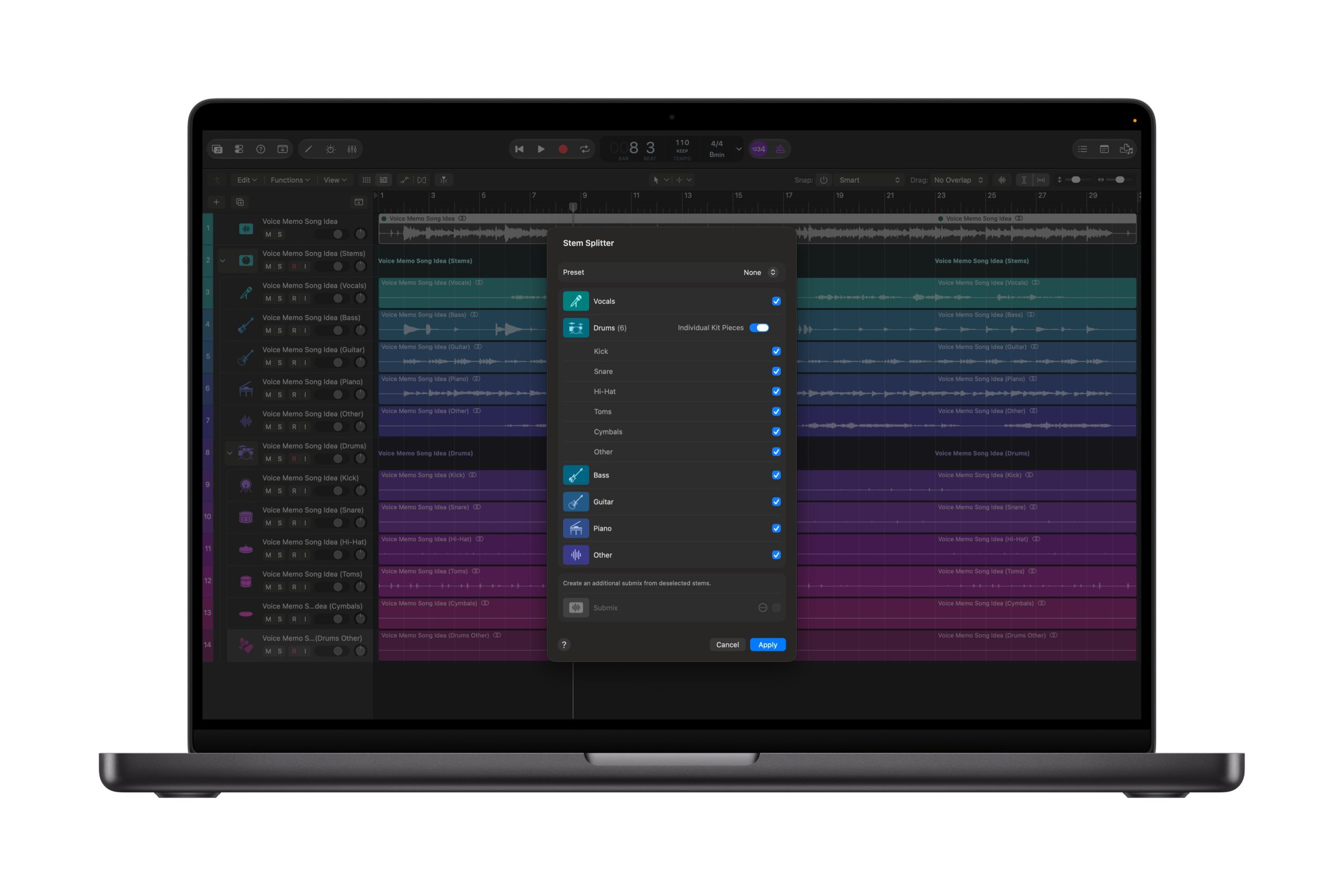 Logic Pro per Mac con il nuovo Stem Splitter