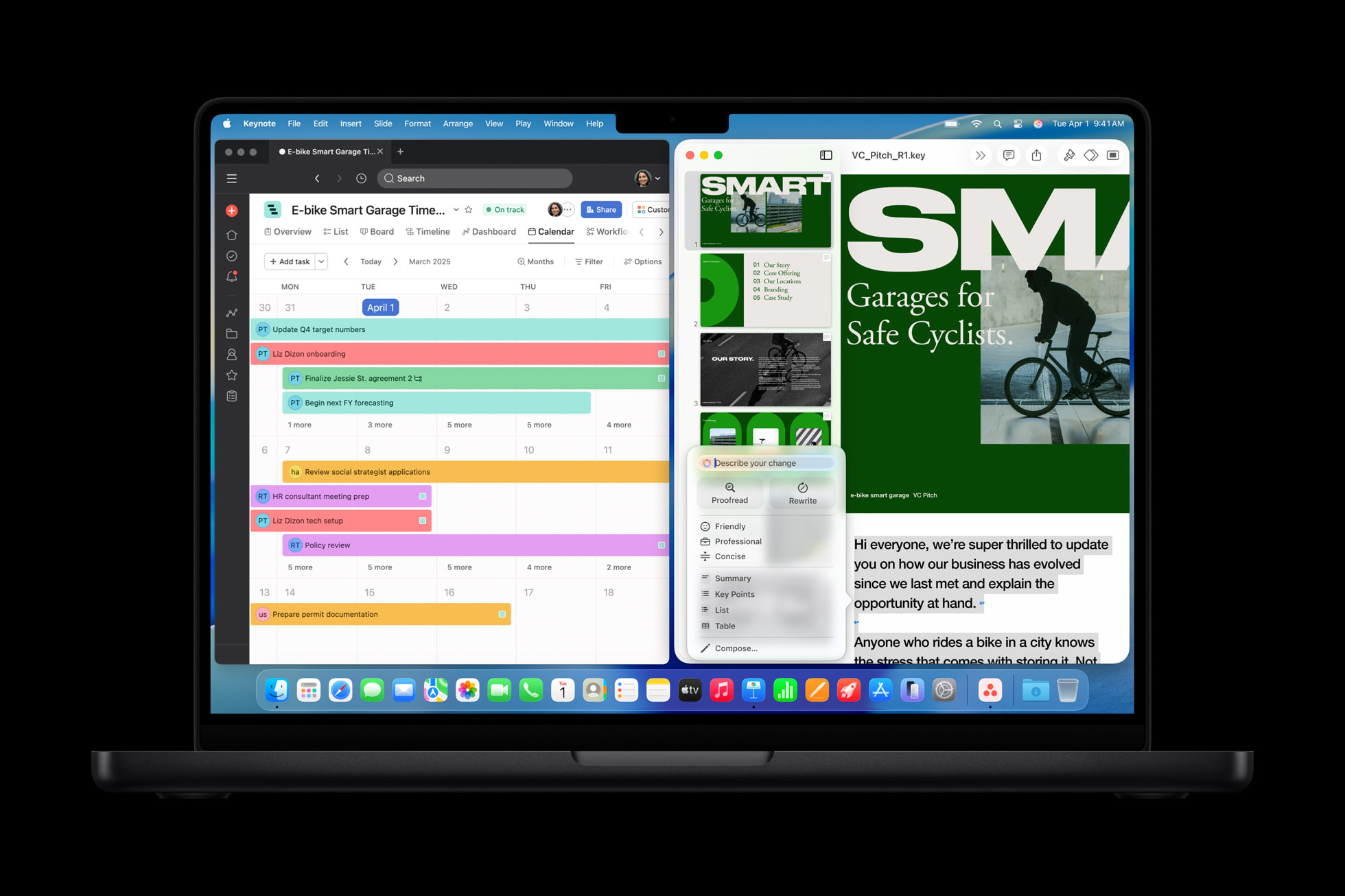 L'attuale MacBook Pro da 14 pollici di Apple aperto con app di produttività sullo schermo