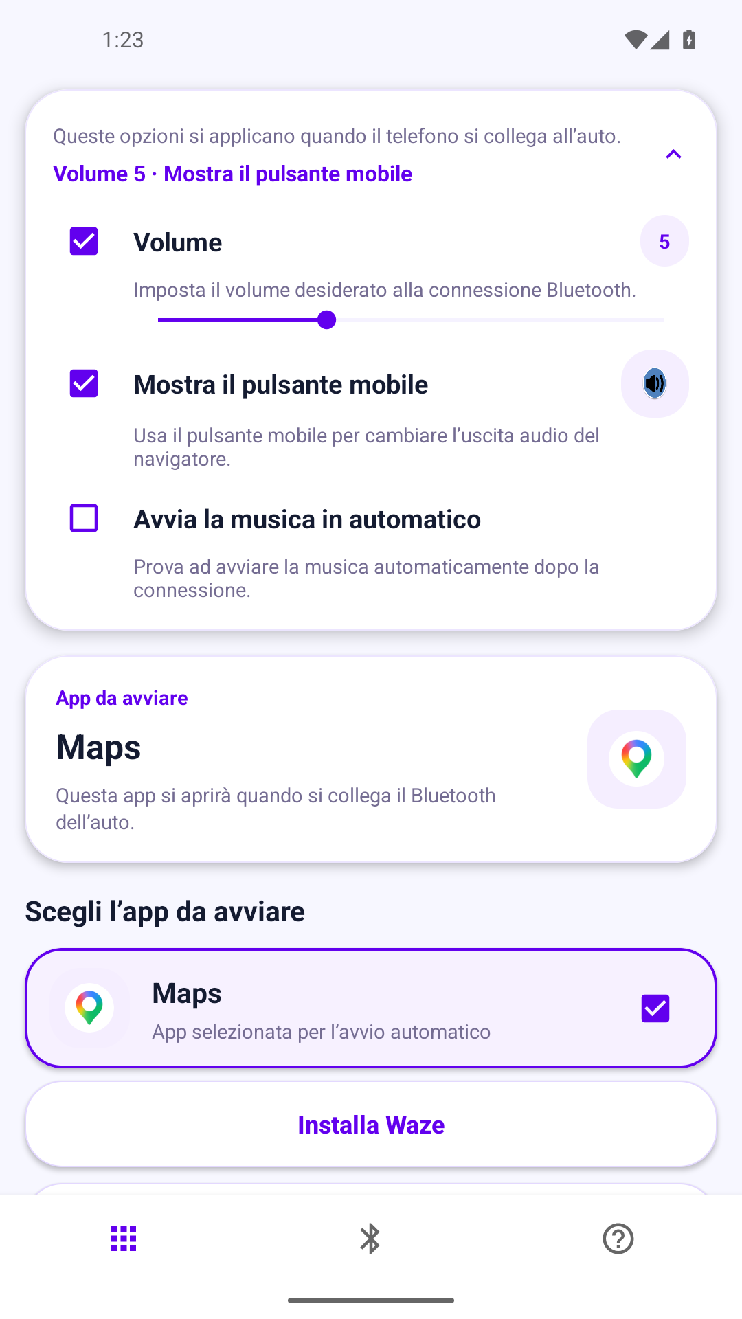 Navi AutoRun: schermata delle impostazioni in italiano