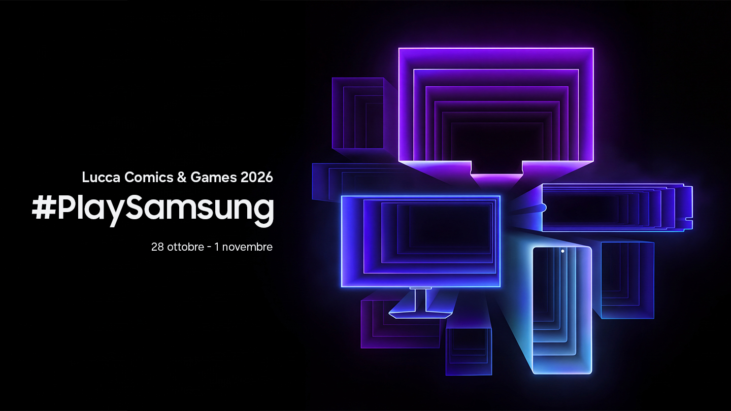 Grafica PLAY SAMSUNG a Lucca Comics & Games 2026, dal 28 ottobre al 1° novembre