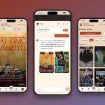 PopcornCrew: tre schermate dell'app su iPhone con scheda di un film, assistente Pop e sezione Novità e uscite