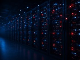 Server in un data center con luci di rete