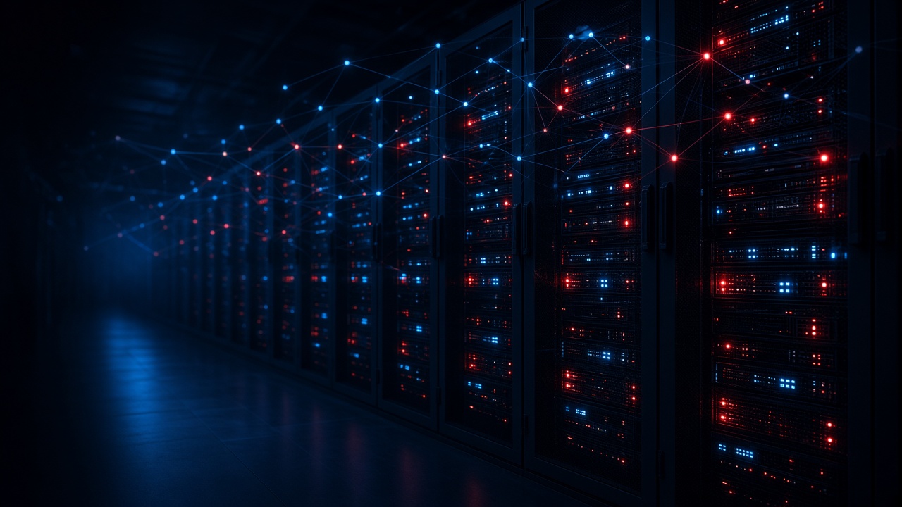 Server in un data center con luci di rete