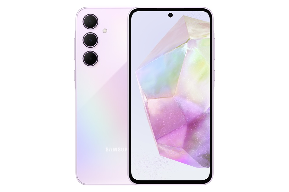 Samsung Galaxy A35 5G nella colorazione lilla, in attesa di One UI 9