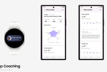 Schermate Samsung Health con grafico Equilibrio del sonno e Galaxy Watch