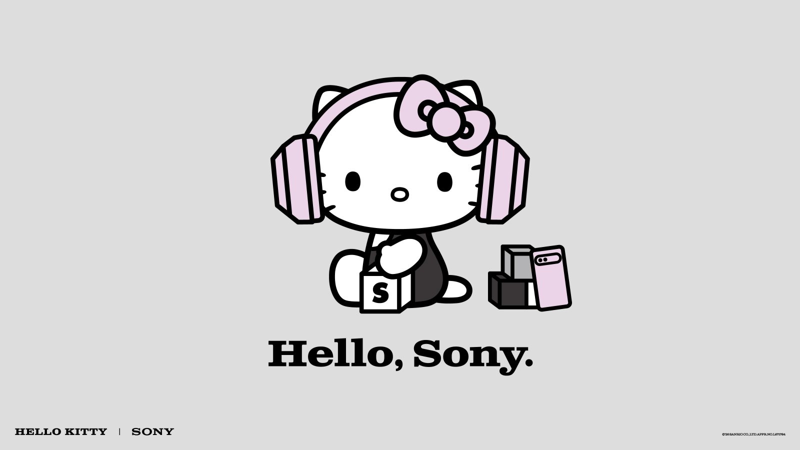 Hello Kitty con le cuffie Sony e la scritta Hello, Sony