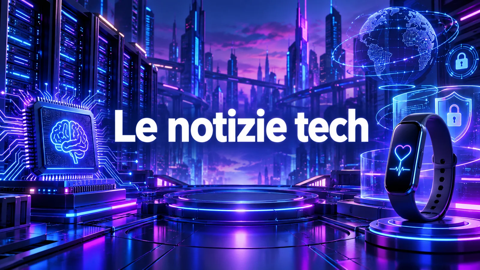 Le notizie tech del 13 ottobre 2026: illustrazione di chip AI, server e fitness tracker